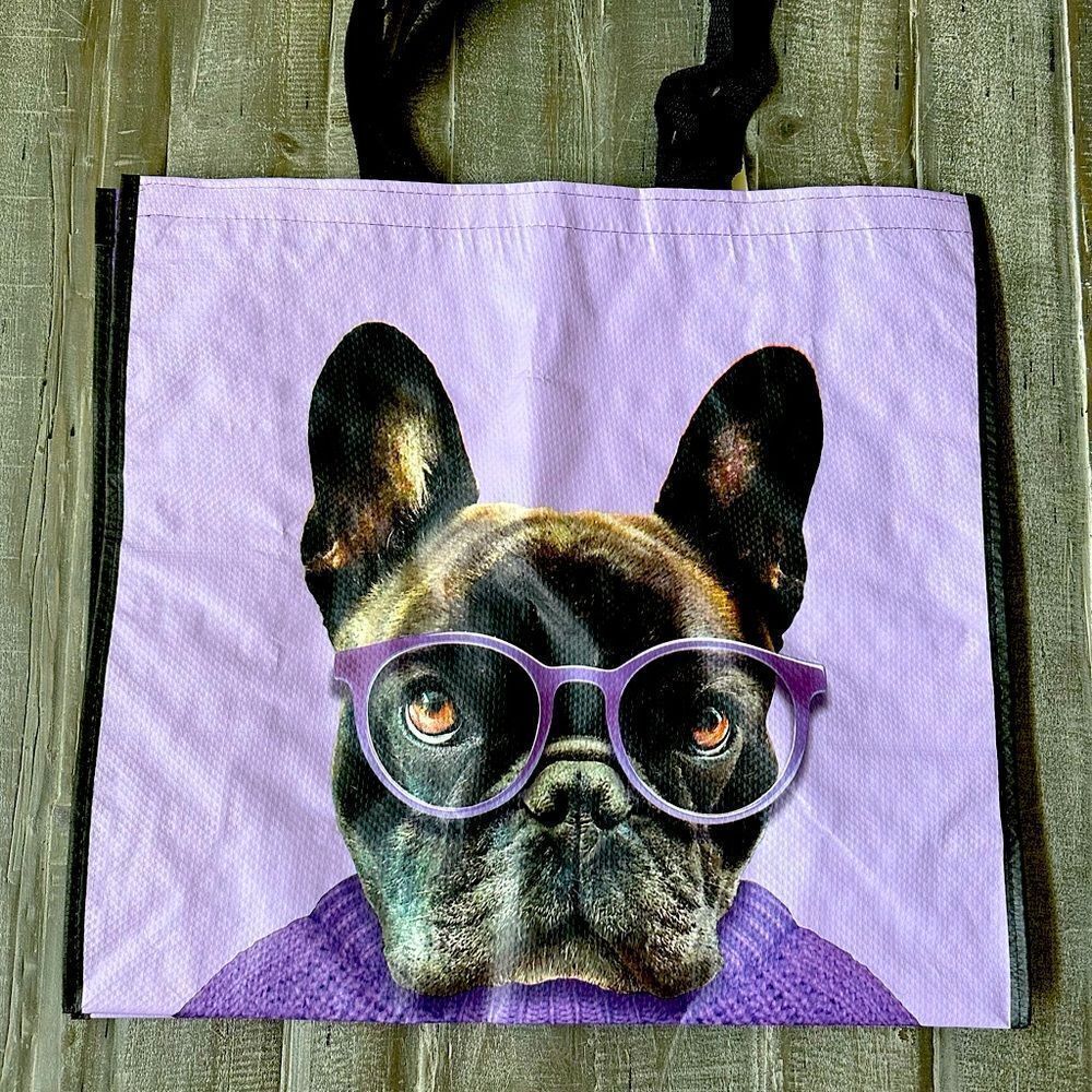 Frenchie Glass Dog Purple Reusable Shopping Tote Bag